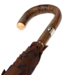 Dark Brown Striped Stick Umbrella With Handle Made Of Walnut Wood