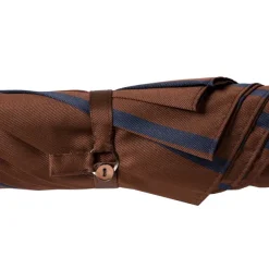 Dark Brown Striped Stick Umbrella With Handle Made Of Walnut Wood