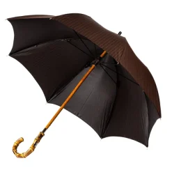 Dark Brown Striped Umbrella "Traveler" With Bamboo Handle