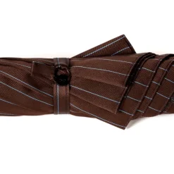Dark Brown Striped Umbrella "Traveler" With Bamboo Handle