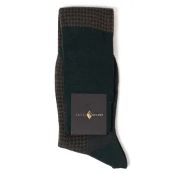 Dark Green And Brown Patterned Merino Wool "Pied De Poule" Knee Sock