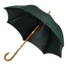 Dark Green Striped Umbrella "Traveler" With Bamboo Handle