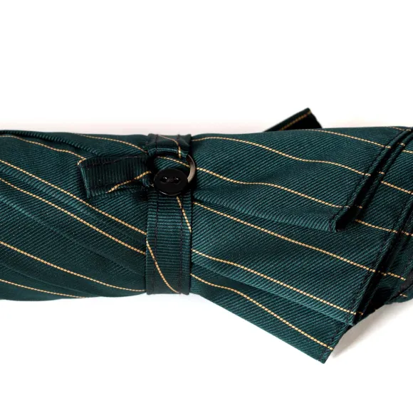Dark Green Striped Umbrella "Traveler" With Bamboo Handle