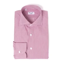 Dark Red Striped Pure Cotton Shirt "Millerighe" From Carlo Riva - Coll