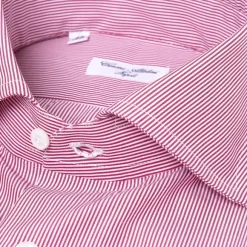 Dark Red Striped Pure Cotton Shirt "Millerighe" From Carlo Riva - Coll