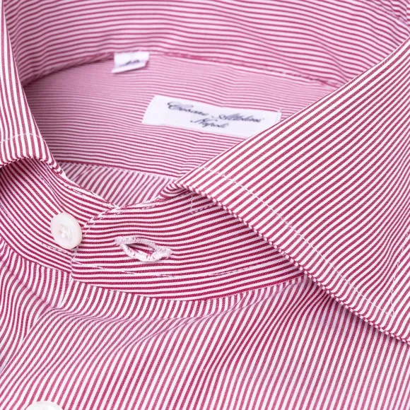 Dark Red Striped Pure Cotton Shirt "Millerighe" From Carlo Riva - Coll