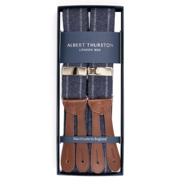 Denim Blue Braces "Dugdale Chalkstripe-Flannel" With Buttons