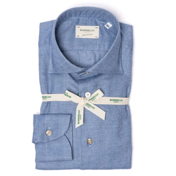 Denim Blue Sports Shirt "Cash-Bone" Made Of Fine Luxury-Flannel - Line