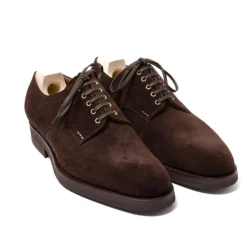 Derby "Blucher" Made Of Dark Brown Suede Leather - Pure Handwork