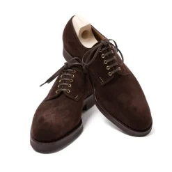 Derby "Blucher" Made Of Dark Brown Suede Leather - Pure Handwork