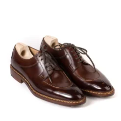 Derby "Norvegian Split Toe" Made Of Brown Calfskin - Hand-Colored