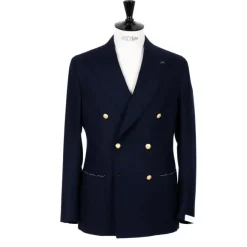 Double Breasted Jacket "Blazer Dorato" In Wool And Cashmere - Handmade