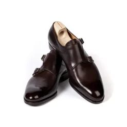 Double Monk Made Of Dark Brown Calfskin - Hand-Colored