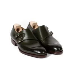 Double Monk "Parallel Straps" Made Of Moss Green Calfskin - Purely Han