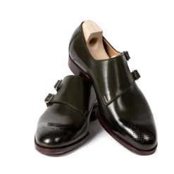Double Monk "Parallel Straps" Made Of Moss Green Calfskin - Purely Han