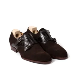 Double Monk "Saddle-Croc" Made Of Dark Brown Suede - Purely Handcrafte