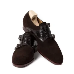Double Monk "Saddle-Croc" Made Of Dark Brown Suede - Purely Handcrafte