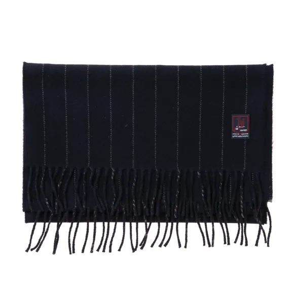 Fox Brothers X Mj: Dark Blue Scarf "Fox Pin-Stripe" Made Of Cashmere A