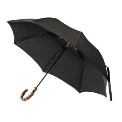 Gray-Black Telescopic Umbrella "Prince De Galles" With Bamboo Handle