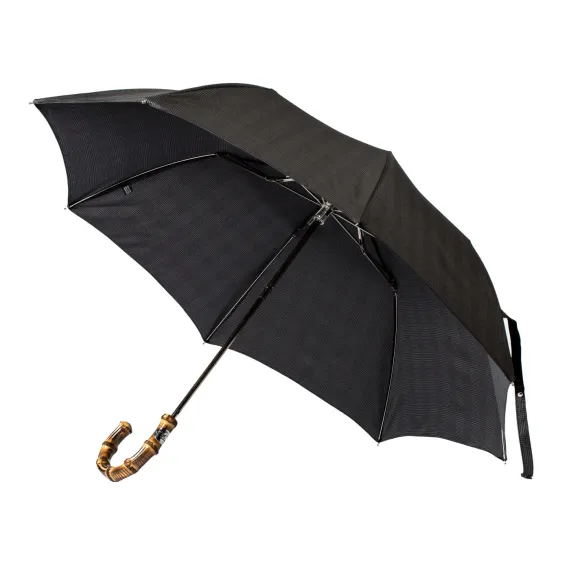Gray-Black Telescopic Umbrella "Prince De Galles" With Bamboo Handle