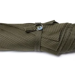 Green Umbrella "Traveller" With Handle Made Of Bamboo Wood