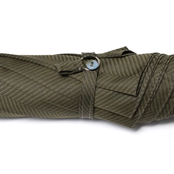 Green Umbrella "Traveller" With Handle Made Of Bamboo Wood