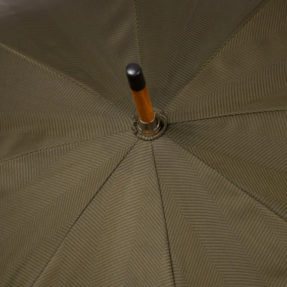 Green Umbrella "Traveller" With Handle Made Of Bamboo Wood