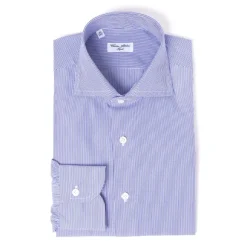Ink Blue Striped Pure Cotton Shirt "Millerighe" From Carlo Riva - Coll