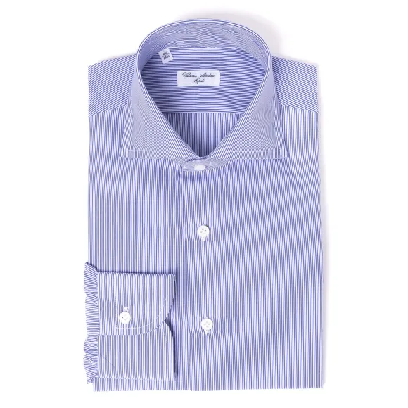 Ink Blue Striped Pure Cotton Shirt "Millerighe" From Carlo Riva - Coll