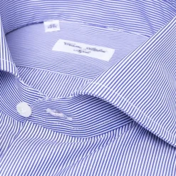 Ink Blue Striped Pure Cotton Shirt "Millerighe" From Carlo Riva - Coll
