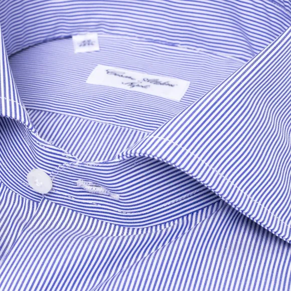 Ink Blue Striped Pure Cotton Shirt "Millerighe" From Carlo Riva - Coll