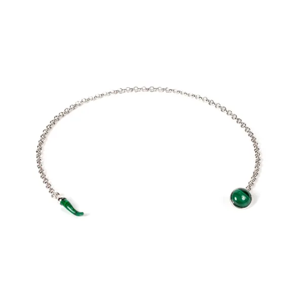 Lapel Chain "Malachite" Made Of Sterling Silver - Purely Handcrafted