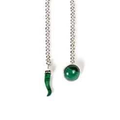 Lapel Chain "Malachite" Made Of Sterling Silver - Purely Handcrafted