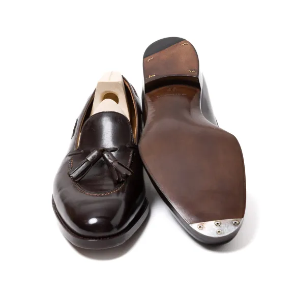 Loafer "Short Vamp Tassel" In Dark Brown Calfskin - Hand Dyed