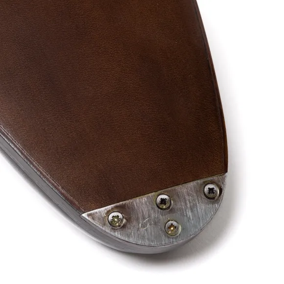 Loafer "Short Vamp Tassel" In Dark Brown Calfskin - Hand Dyed