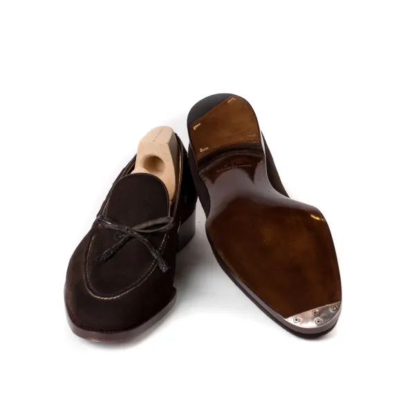 Loop Loafer "Croc-Tassel" Made Of Brown Suede "Hunting" - Purely Handc