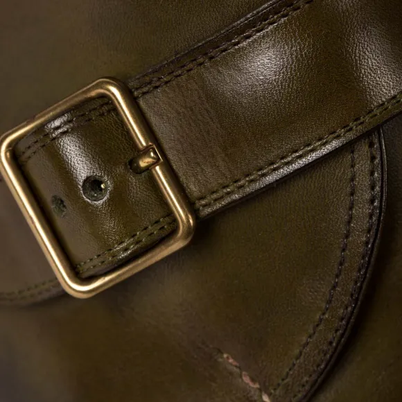 Monk-Bootee "Gilman" Made Of Olive Green Calfskin - Purely Handcrafted