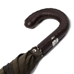 Olive-Colored Sporty Umbrella With Hand-Sewn Leather Handle