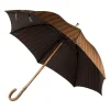 Olive-Colored Striped Umbrella With Wooden Handle