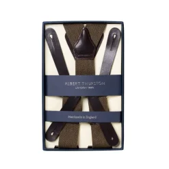 Olive-Colored Suspenders "Gangs Of New York" With Herringbone Pattern To Button