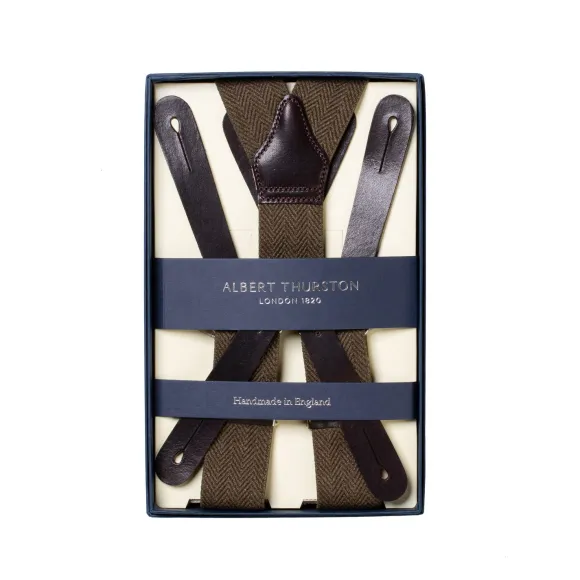 Olive-Colored Suspenders "Gangs Of New York" With Herringbone Pattern To Button