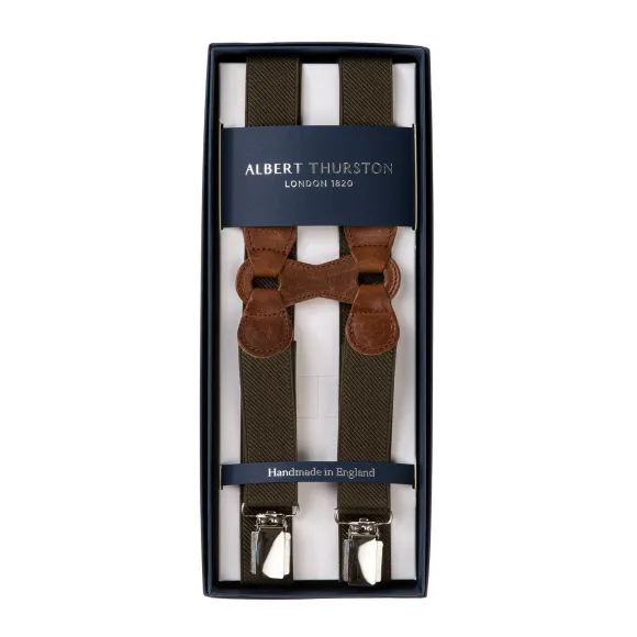 Olive Green Elastic Suspenders "Infinity" With Clips