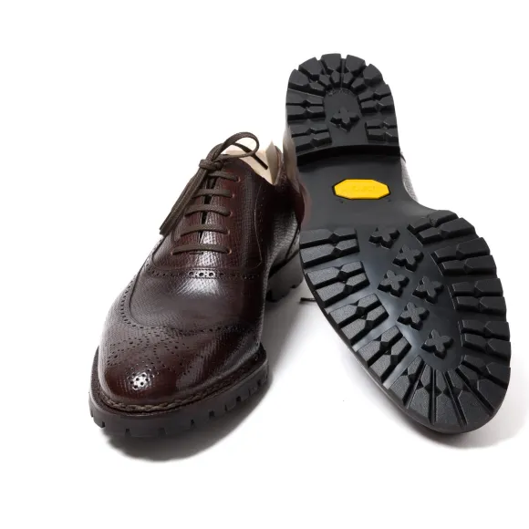 Oxford "Longwing Sport Brogue" Made Of Dark Brown Grained Ca