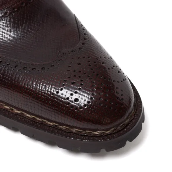 Oxford "Longwing Sport Brogue" Made Of Dark Brown Grained Ca