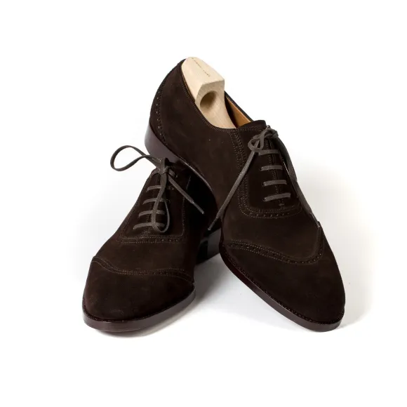 Oxford "Queens" Made Of Dark Brown Suede Leather - Purely Handcrafted