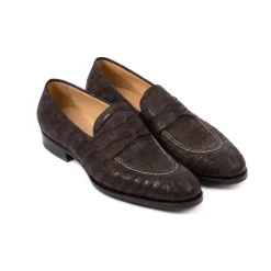 Pennyloafer "Dress" Made Of Dark Brown Croc-Suede - Purely Handcrafted