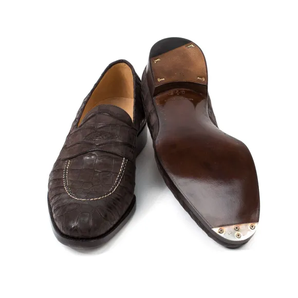 Pennyloafer "Dress" Made Of Dark Brown Croc-Suede - Purely Handcrafted