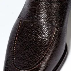 Penny Loafer Made Of Dark Brown Scotch Grain Calfskin - Hand-Polished