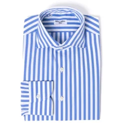Pure Cotton Striped Shirt "Cielo Azzurro" From Alumo - Collo Tom