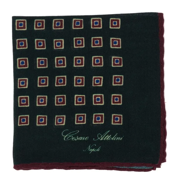 Pure Wool Pocket Square "Medaglioni Incornicato